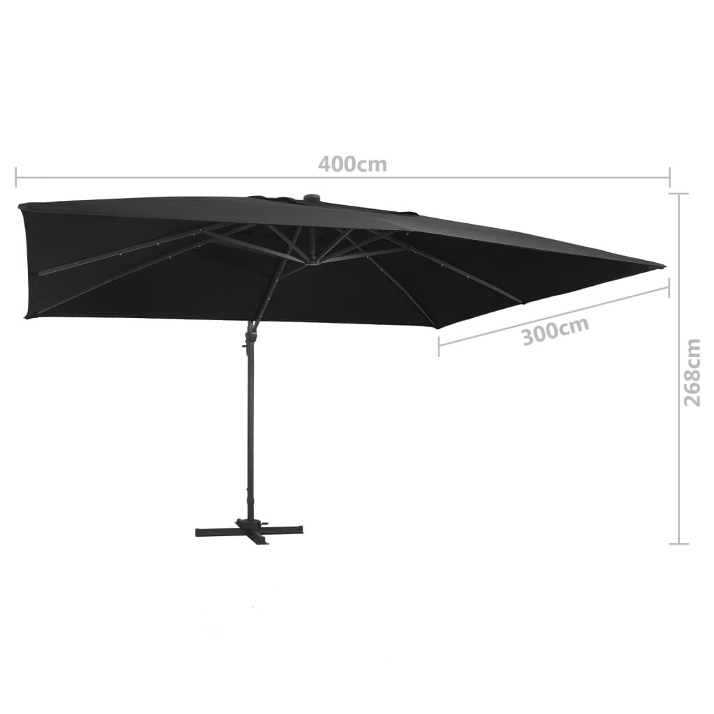 Vidaxl Sombrilla Voladiza Luces Led Y Poste Aluminio Negra 400x300 Cm_2