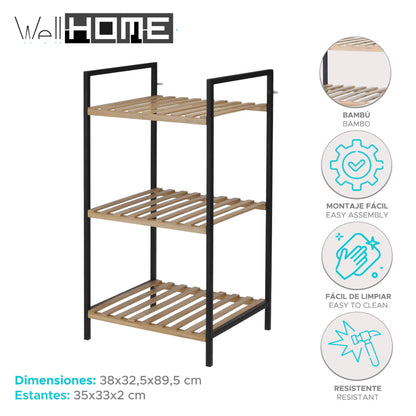 Well Home Estantería Para Baño Con 3 Estantes 38x32,5x70cm