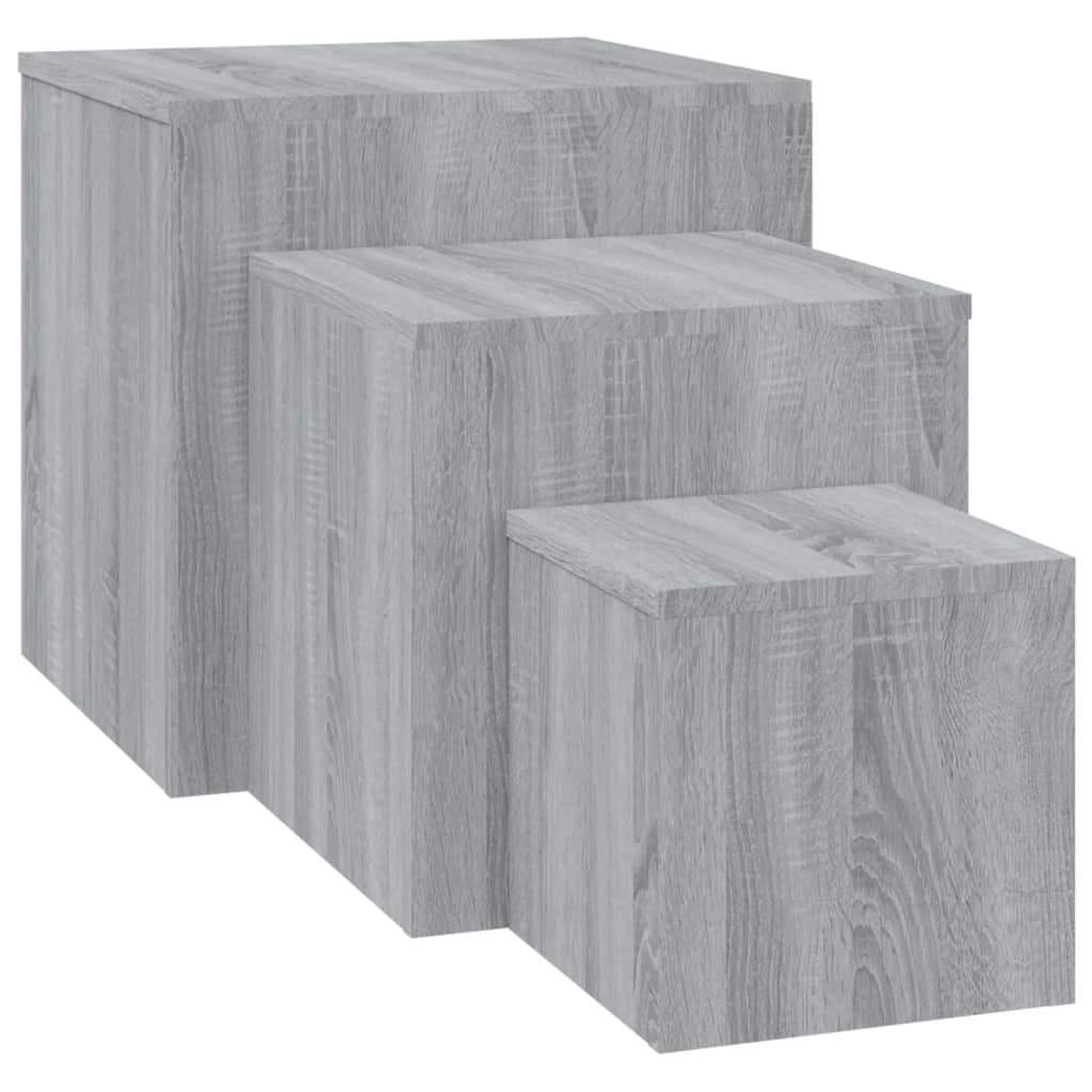 Mesitas Auxiliares 3 Piezas Madera Contrachapada Gris Sonoma_0