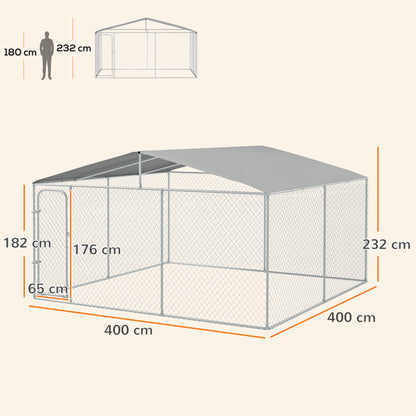 Pawhut Perrera Con Toldo Anti-uv Impermeable Con Puerta 4x4x2,3 M Plata_2