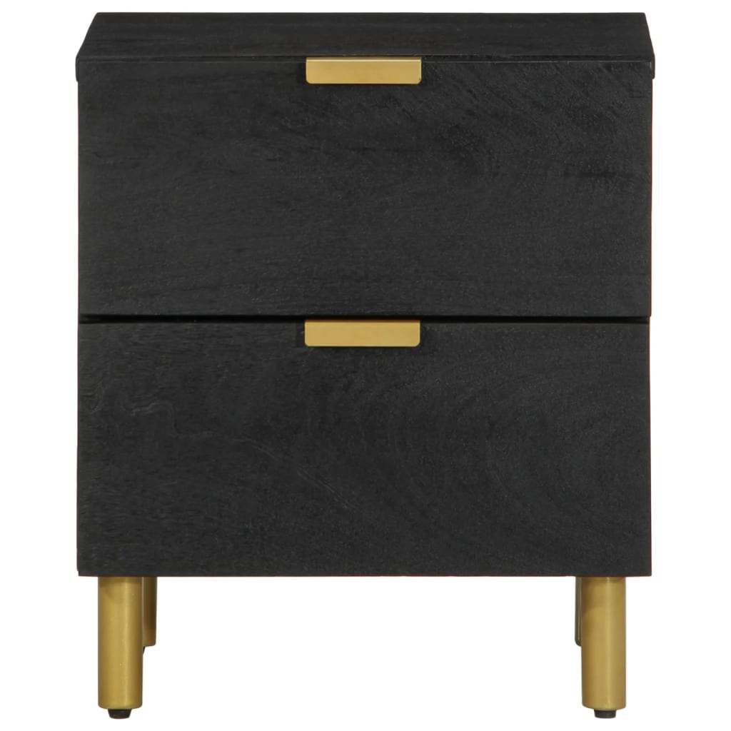 Mesita De Noche De Madera Maciza De Mango Negra 40x33x46 Cm_1