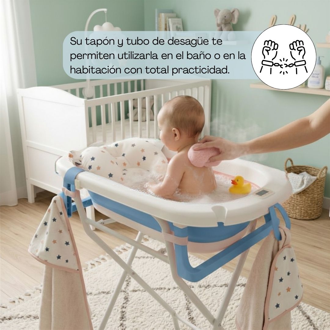Bathby | Bañera Bebé Azul Con Cojín, Termómetro Y Soporte Plegable | Ligera, Segura Y Compacta Para Recién Nacidos_3