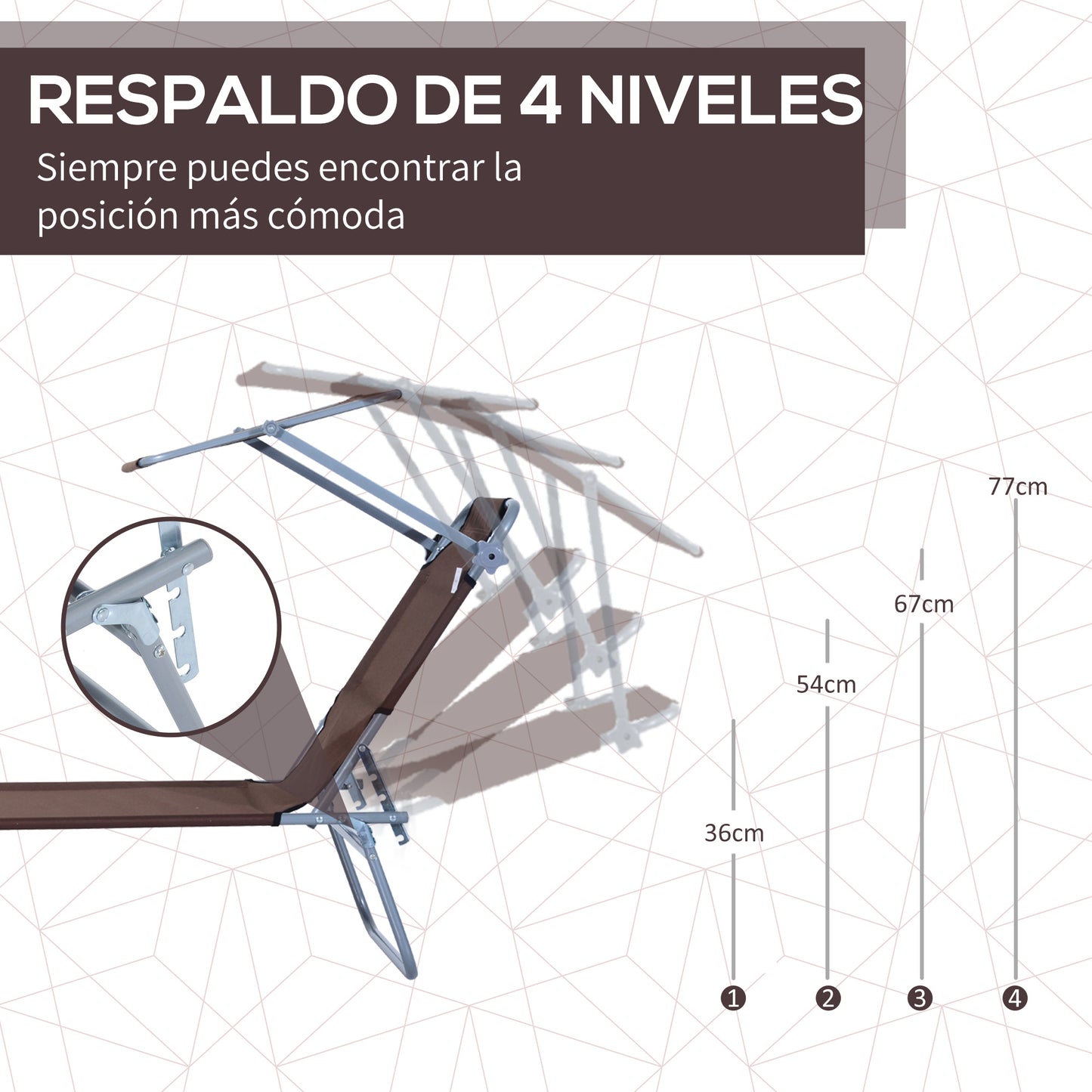 Outsunny Conjunto De 2 Tumbonas Plegables Con Toldo 187x58x36 Cm Marrón_3