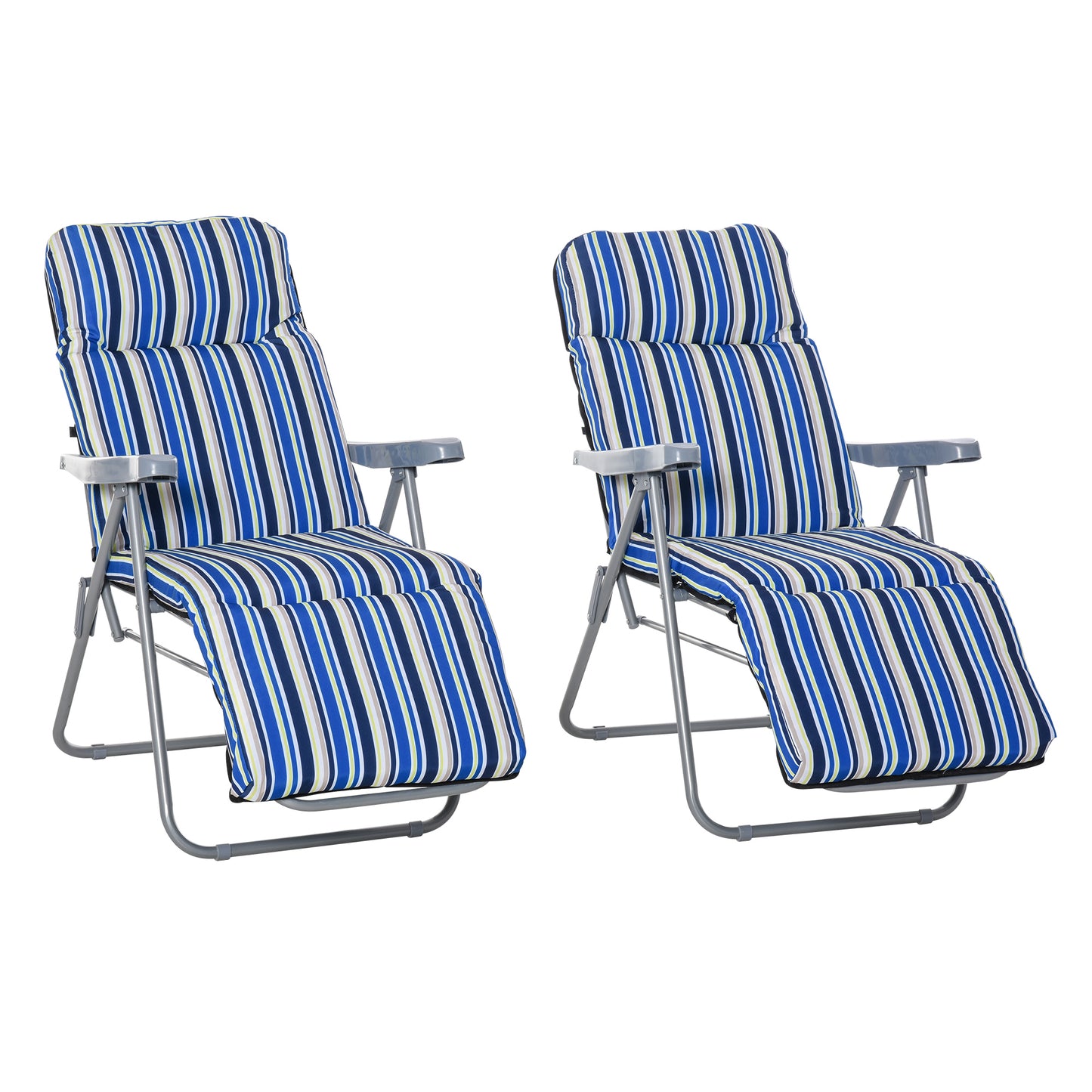 Outsunny 2 Tumbonas Plegables Con Respaldo Ajustable 60x75x65-102 Cm Rayas Azul_0