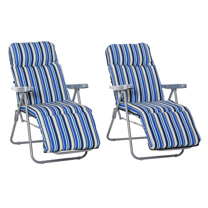 Outsunny 2 Tumbonas Plegables Con Respaldo Ajustable 60x75x65-102 Cm Rayas Azul_0