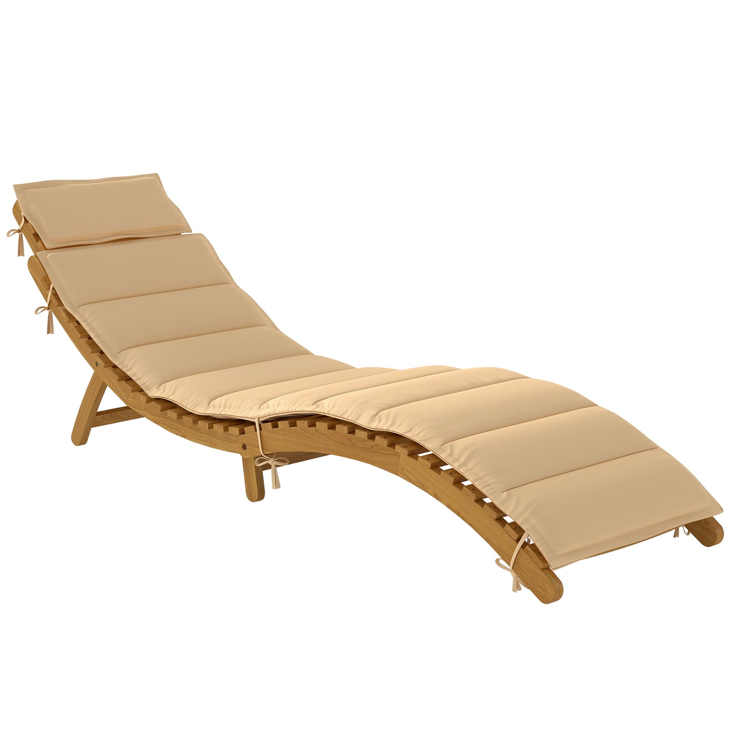Outsunny Tumbona Plegable De Madera De Acacia Con Cojín Reposacabezas Beige_0