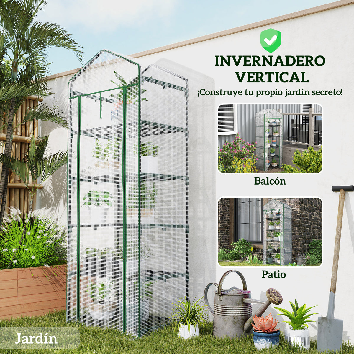 Invernadero De Jardín Outsunny Acero, Pe Transparente Y Verde 69x49x193 Cm_5