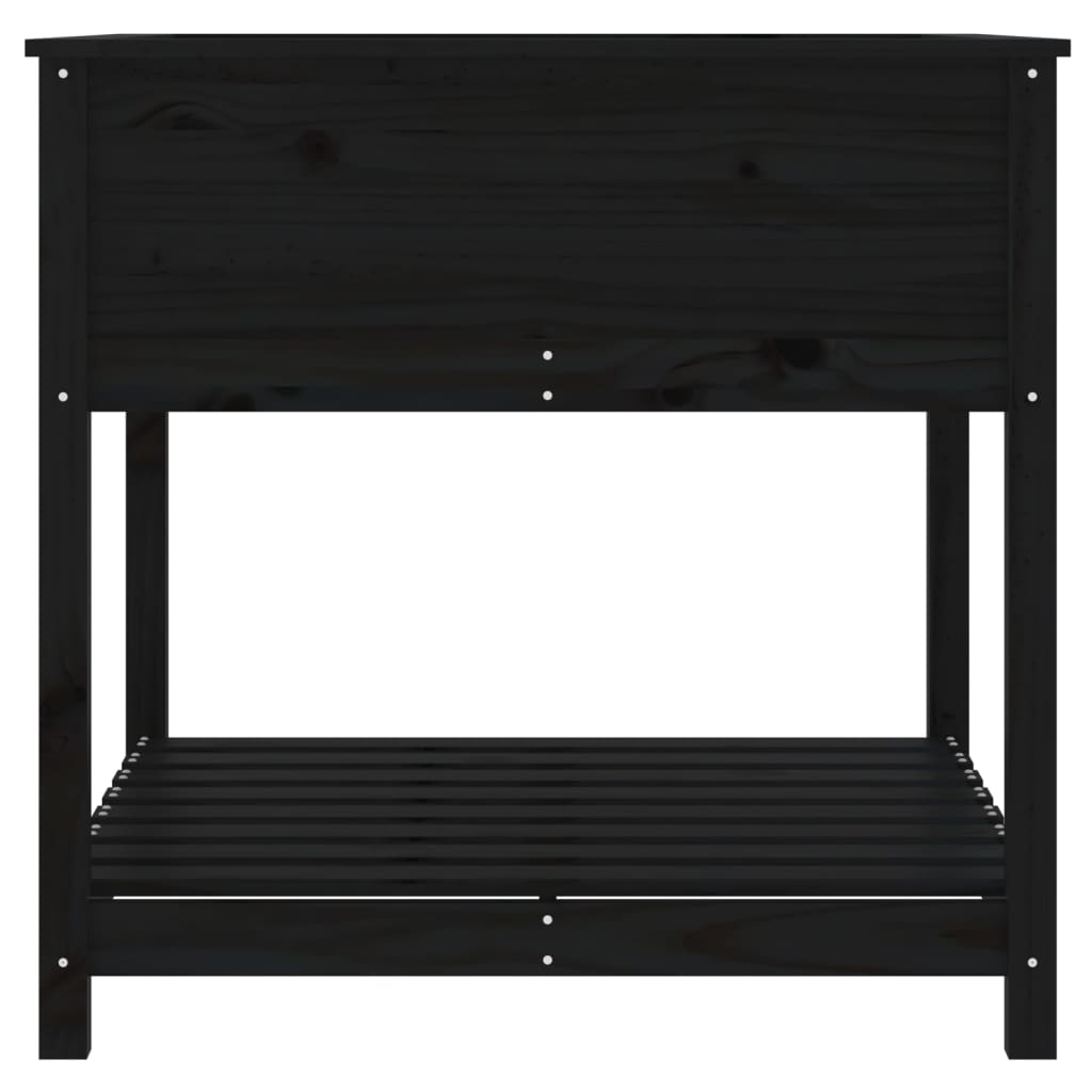 Jardinera Con Estante Madera Maciza Pino Negro 82,5x82,5x81 Cm_5