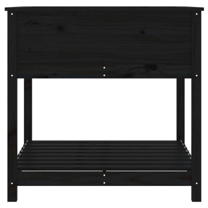 Jardinera Con Estante Madera Maciza Pino Negro 82,5x82,5x81 Cm_5