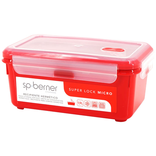 Hermético Super Lock Micro 1,9 L., Apto Para Cocinar Al Vapor En El Microondas, Ideal Transporte Y Almacenamiento De Alimentos, Cierre Clip, Válvula_0