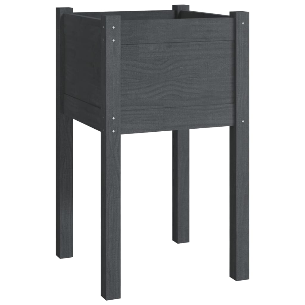 Jardinera De Madera Maciza De Pino Gris 40x40x70 Cm_0