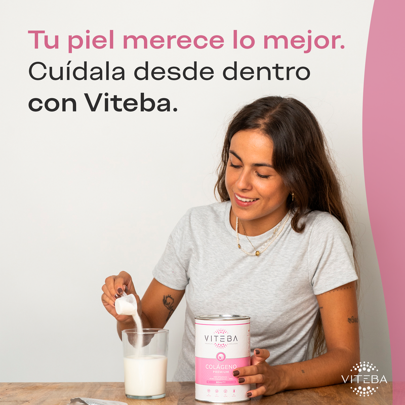 Pack de 3 botes Colágeno Beauty Viteba 330g x 3 - SIN sabor NI olor - Ácido Hialurónico, Vit. C y Zinc