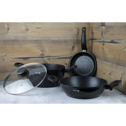 Batería Cocina Inducción 4 Piezas, Antiadherente Sin Pfoa, Aluminio Forjado, Cazuela Sartenes Fagor Vivant 424 Negro_1
