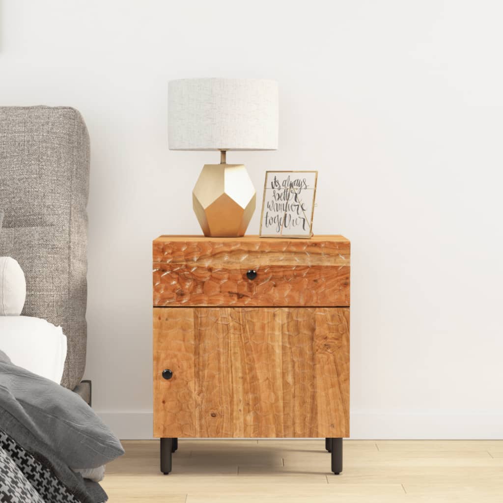 Mesita De Noche Madera Maciza De Acacia 50x33x60 Cm_1