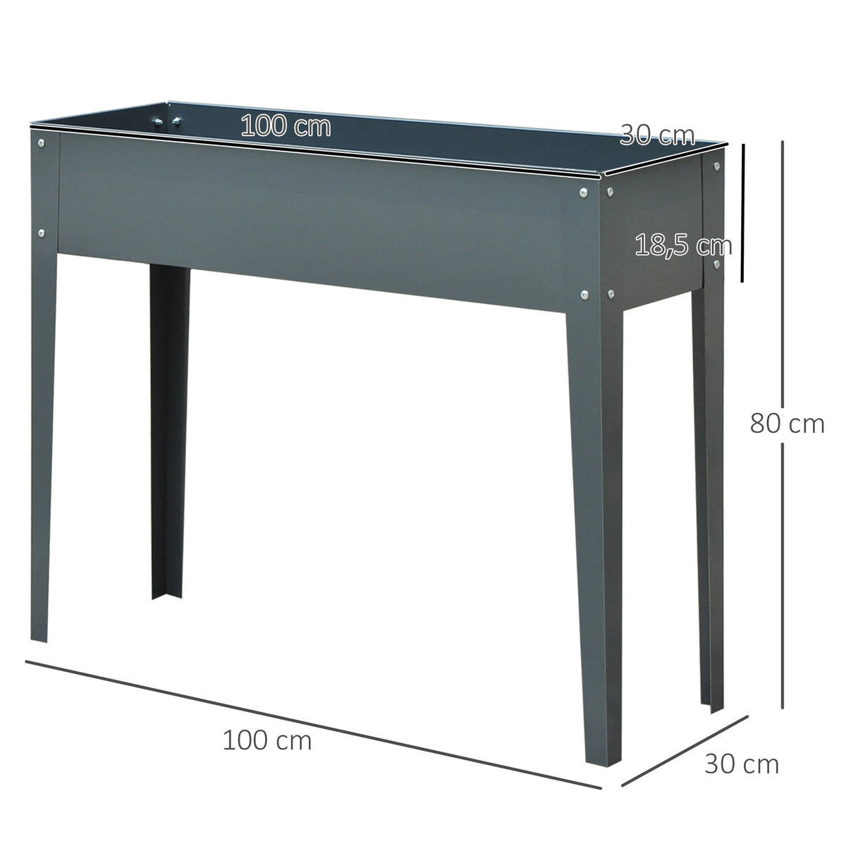 Jardinera Elevada Outsunny Metal Gris Oscuro 100x30x80cm_2