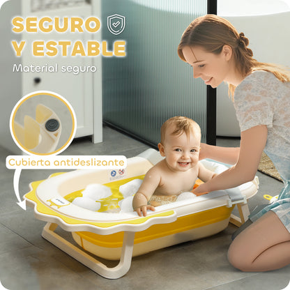 Aiyaplay Bañera Plegable Para Bebés Con Cojín Y Palangana Amarillo_5