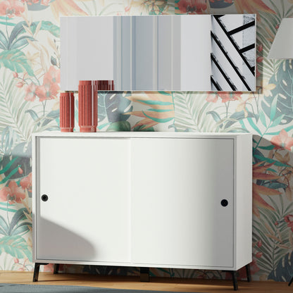 Aparador, Mueble Salón Auxiliar, Buffet, 2 Puertas Correderas 87x120x40 Cm Recibidor Moderno, Briebe, Lys, Blanco