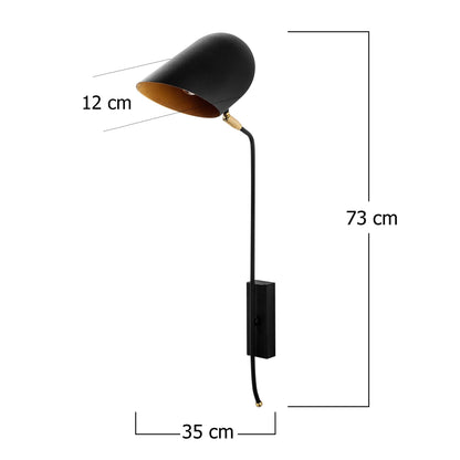 Aplique De Pared, Hierro , Negro oro, 12x35x73, Casquillo E 27 Max 40 W_1