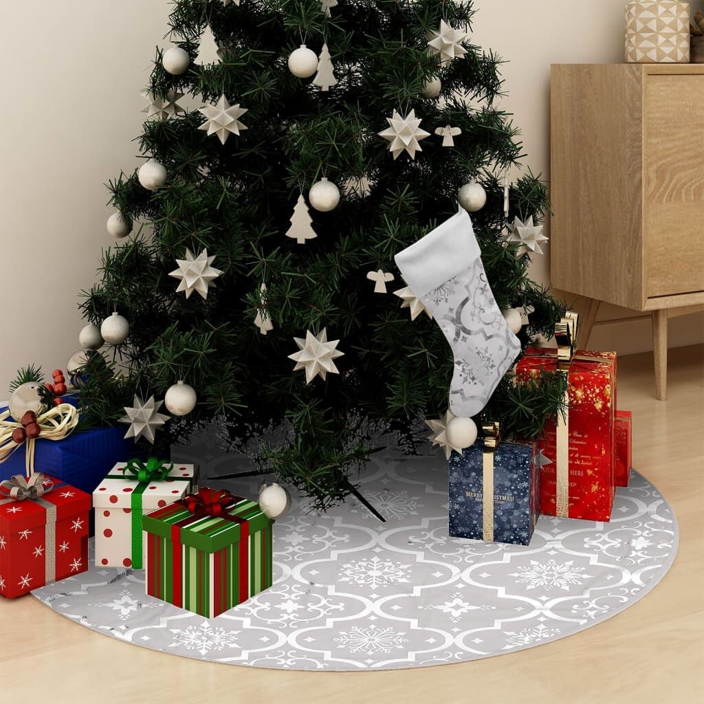 Vidaxl Falda Del Árbol De Navidad De Lujo Y Calcetín Tela Blanco 122cm_1
