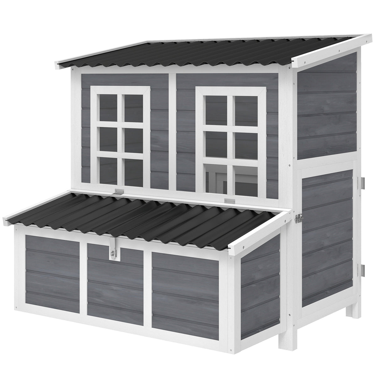 Galinheiro Pawhut Madeira De Abeto, Pvc Cinzento-claro 100x86x100 Cm_0