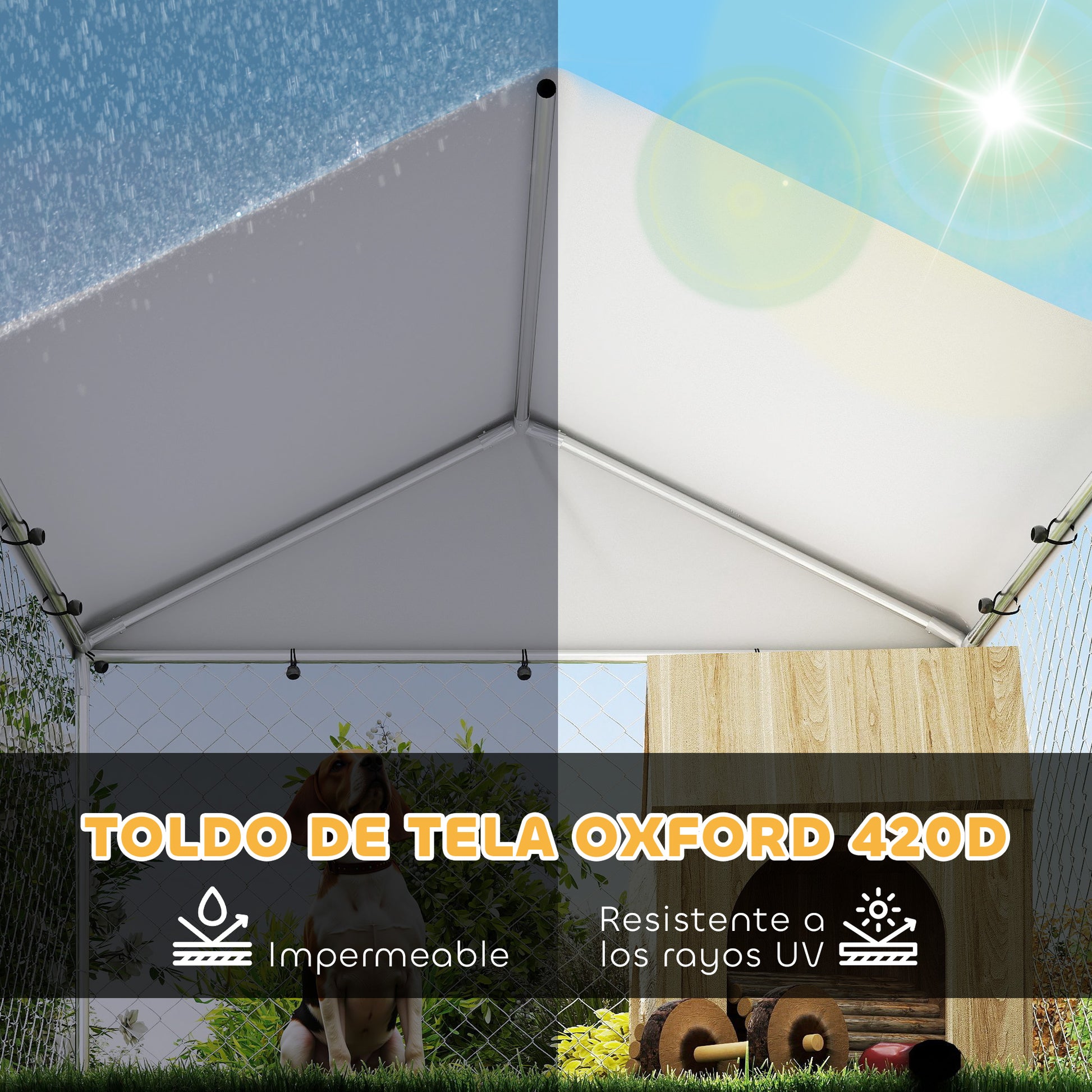 Pawhut Perrera Exterior Con Toldo 2x2x1,55 M Con Techo Impermeable_3