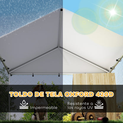 Pawhut Perrera Exterior Con Toldo 2x2x1,55 M Con Techo Impermeable_3