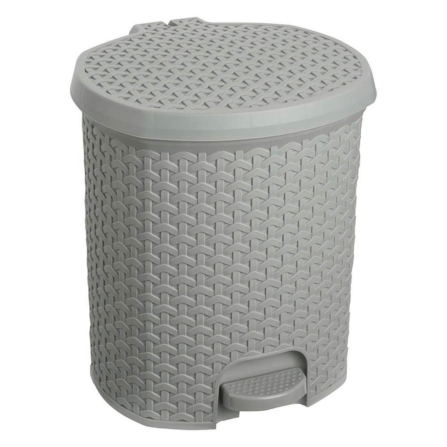 Cubo De Basura / Papelera Polivalente, Con Tapa, Diseño Rattán, Capacidad 11,5l, Tamaño 27,5x29x32,5 Color Gris Nórdico