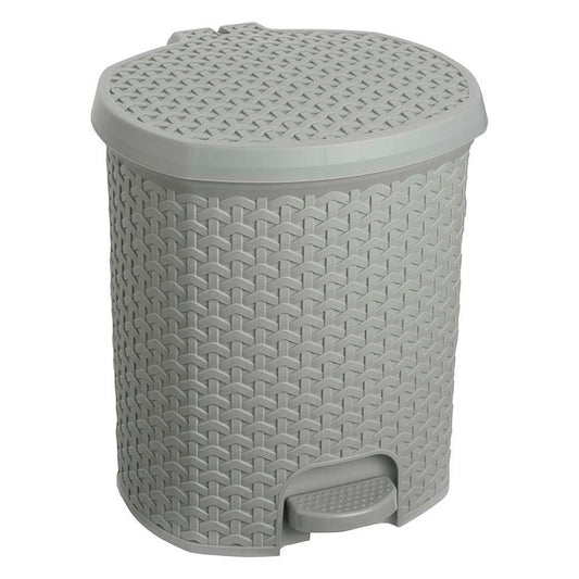 Cubo De Basura / Papelera Polivalente, Con Tapa, Diseño Rattán, Capacidad 11,5l, Tamaño 27,5x29x32,5 Color Gris Nórdico_0