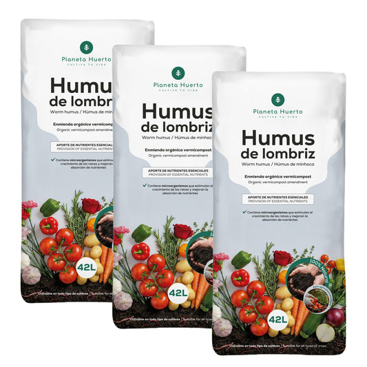 Pack 3x Humus de Lombriz 100% Natural Planeta Huerto 42 L