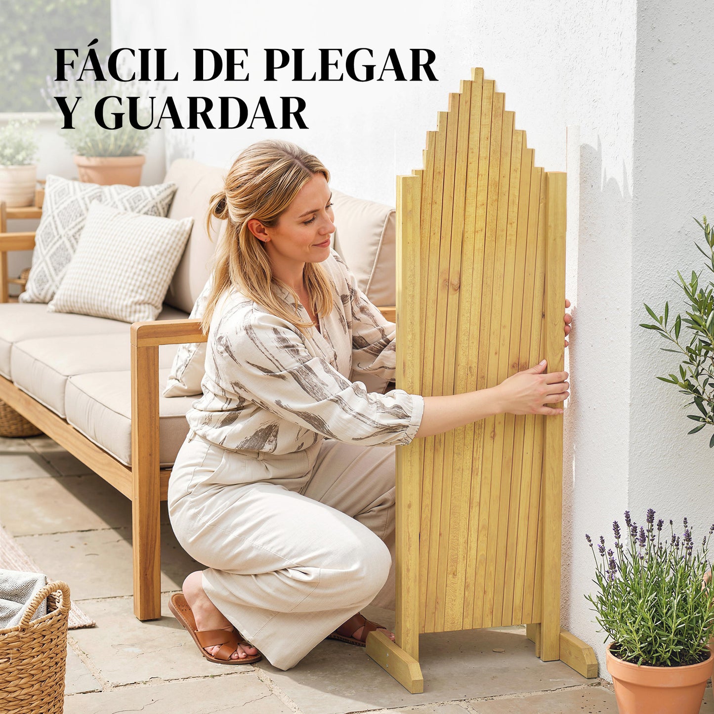 Outsunny Set De 2 Paneles Vallas De Madera Extensibles 180x30x103 Cm Natural_5