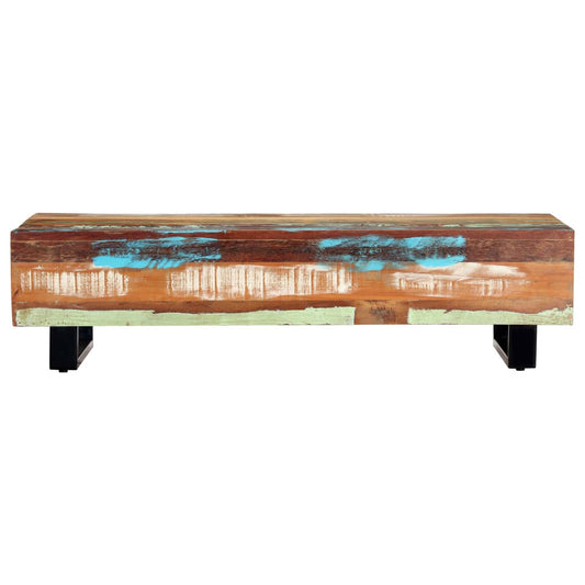 Mesa De Centro Madera Maciza Reciclada Y Acero 120x50x30 Cm_0