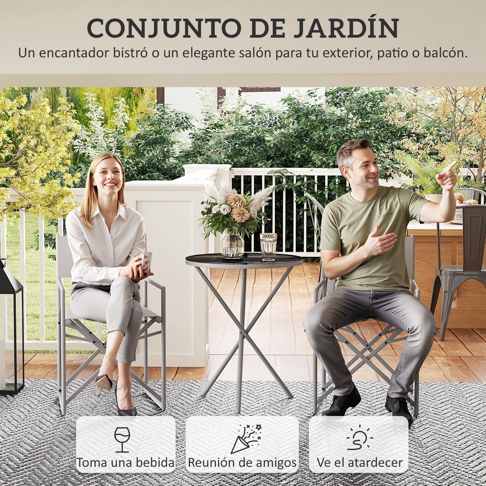 Outsunny Conjunto De Muebles De Jardín Con 2 Sillas Plegables Y Mesa Gris Oscuro_3