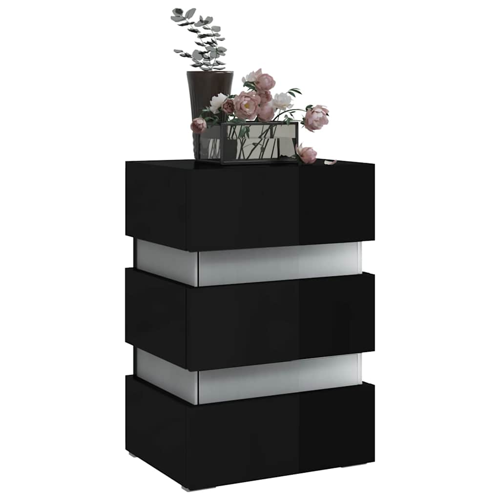 Mesita De Noche Led Madera Ingeniería Negro Brillo 45x35x67 Cm_1