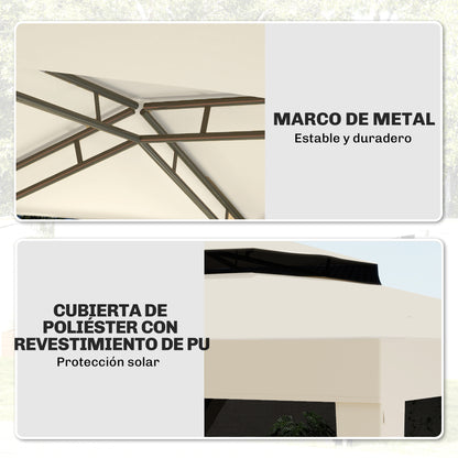 Outsunny Carpa De Jardín 3x3 M Con 4 Mosquiteras Laterales Techo Doble Beige_4