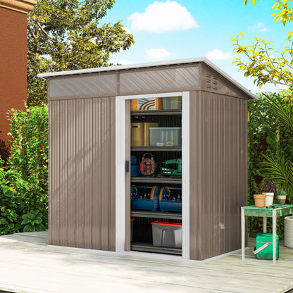 Outsunny Caseta De Jardín Exterior 1,9m² 195x122x182 Cm Con Base Refuerzo Marrón_1