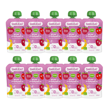 Pack 10 uds Pouches Yogur y Frambuesa ECO Smileat 100 g