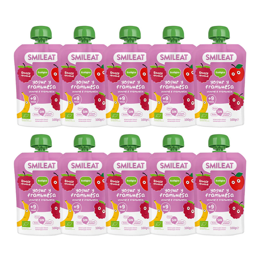 Pack 10 uds Pouches Yogur y Frambuesa ECO Smileat 100 g
