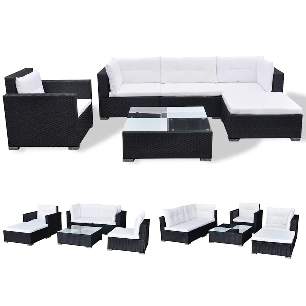 Vidaxl Set Muebles De Jardín 6 Piezas Y Cojines Ratán Sintético Negro_0