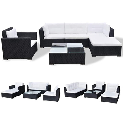 Vidaxl Set Muebles De Jardín 6 Piezas Y Cojines Ratán Sintético Negro_0