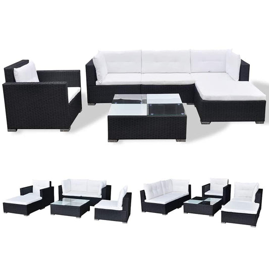 Vidaxl Set Muebles De Jardín 6 Piezas Y Cojines Ratán Sintético Negro_0