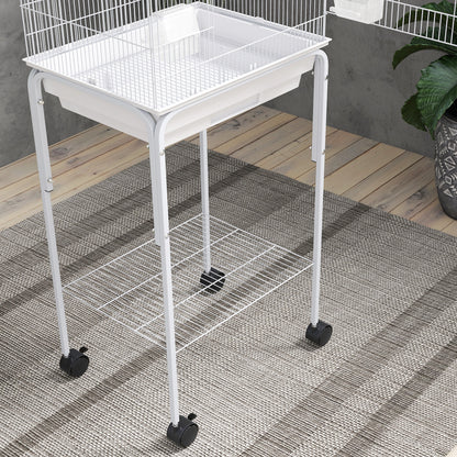 Pawhut Jaula Para Pájaros Con Ruedas Estante Comederos 46,5x36x124 Cm Blanco_4