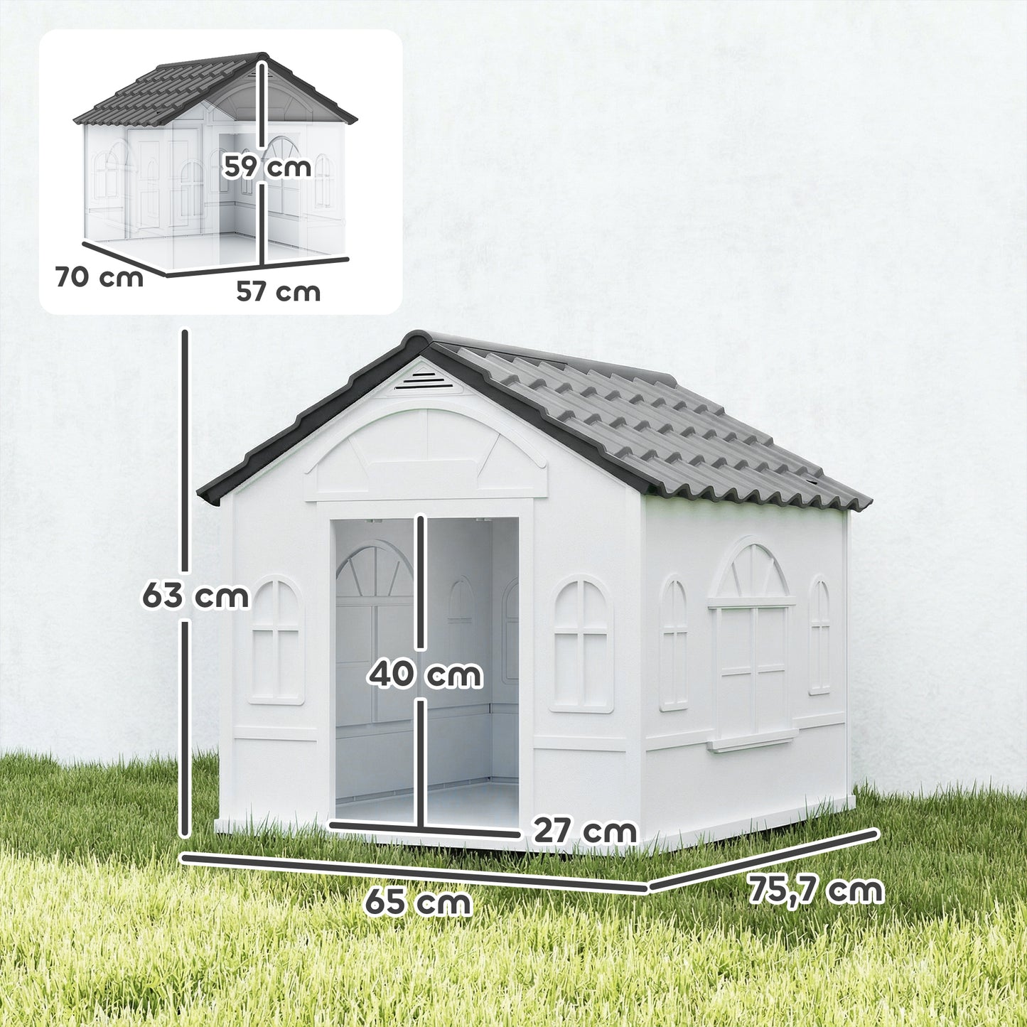 Pawhut Caseta Para Perros 65x75,7x63 Cm Con Patrón De Ventana Gris Y Blanco_2
