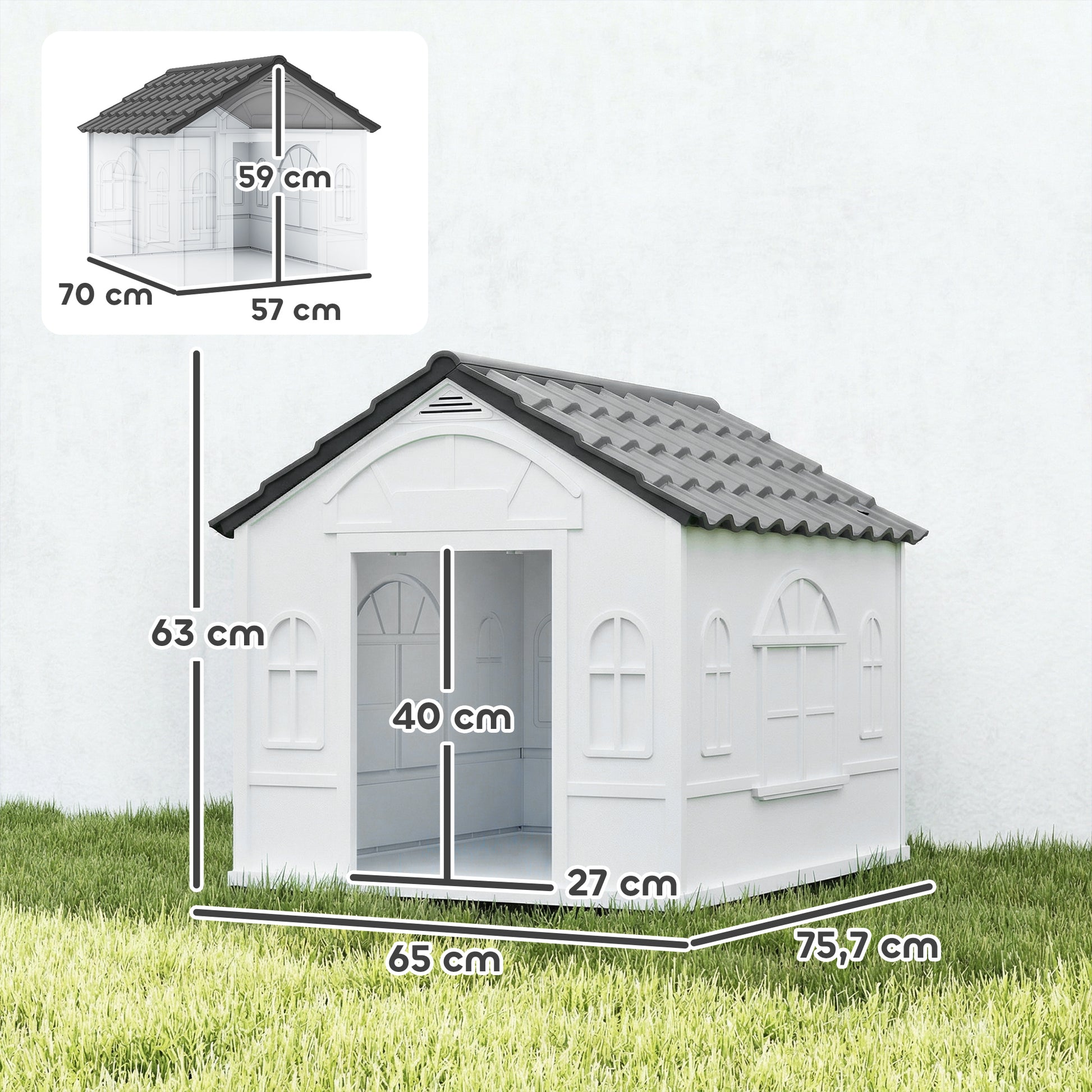 Pawhut Caseta Para Perros 65x75,7x63 Cm Con Patrón De Ventana Gris Y Blanco_2