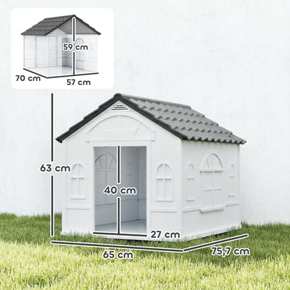 Pawhut Caseta Para Perros 65x75,7x63 Cm Con Patrón De Ventana Gris Y Blanco_2