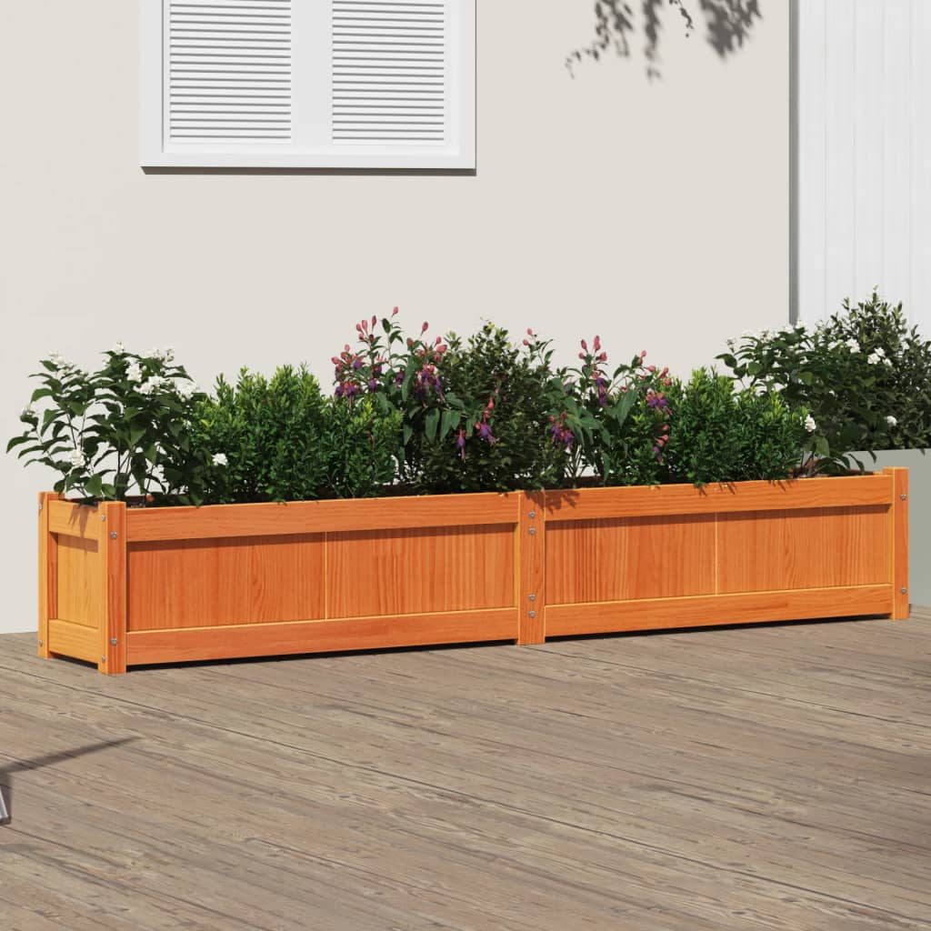 Jardinera Exterior Madera Maciza Pino Marrón Cera 180x31x31 Cm_1