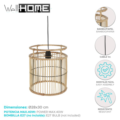 Well Home Lámpara Colgante En Bambú Ø28x30cm