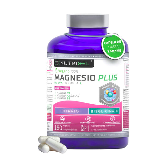 Magnesio Plus Citrato 1577mg + Bisglicinato Nutricel 600mg 180 cápsulas