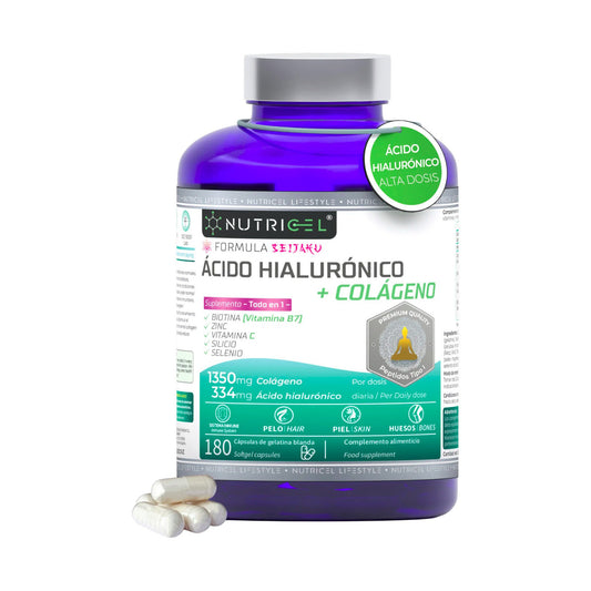 Ácido hialurónico con colágeno hidrolizado y biotina Nutricel 180 cápsulas