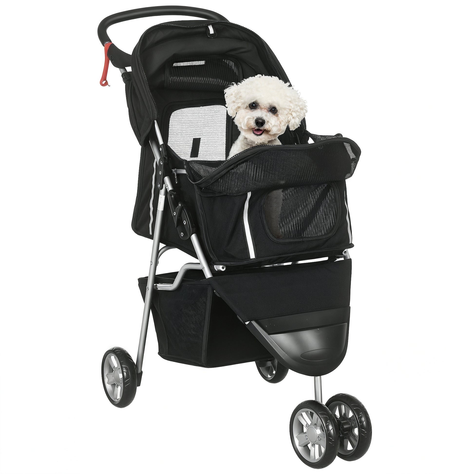 Pawhut Carrito Para Perros Plegable Con Cesta De Almacenaje 75x45x97 Cm Negro_0