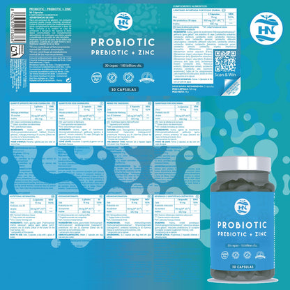 Probióticos Y Prebióticos Intestinales Con Zinc Pack 2 X 30 Cápsulas (60 Cápsulas) - 30 Cepas Bacterianas Hn_2